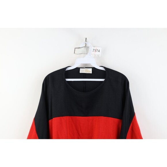 Vintage 70s 80s Mid Mod Womens Medium Dolman Sleeve Color Block Sweatshirt USA - Picture 2 of 11